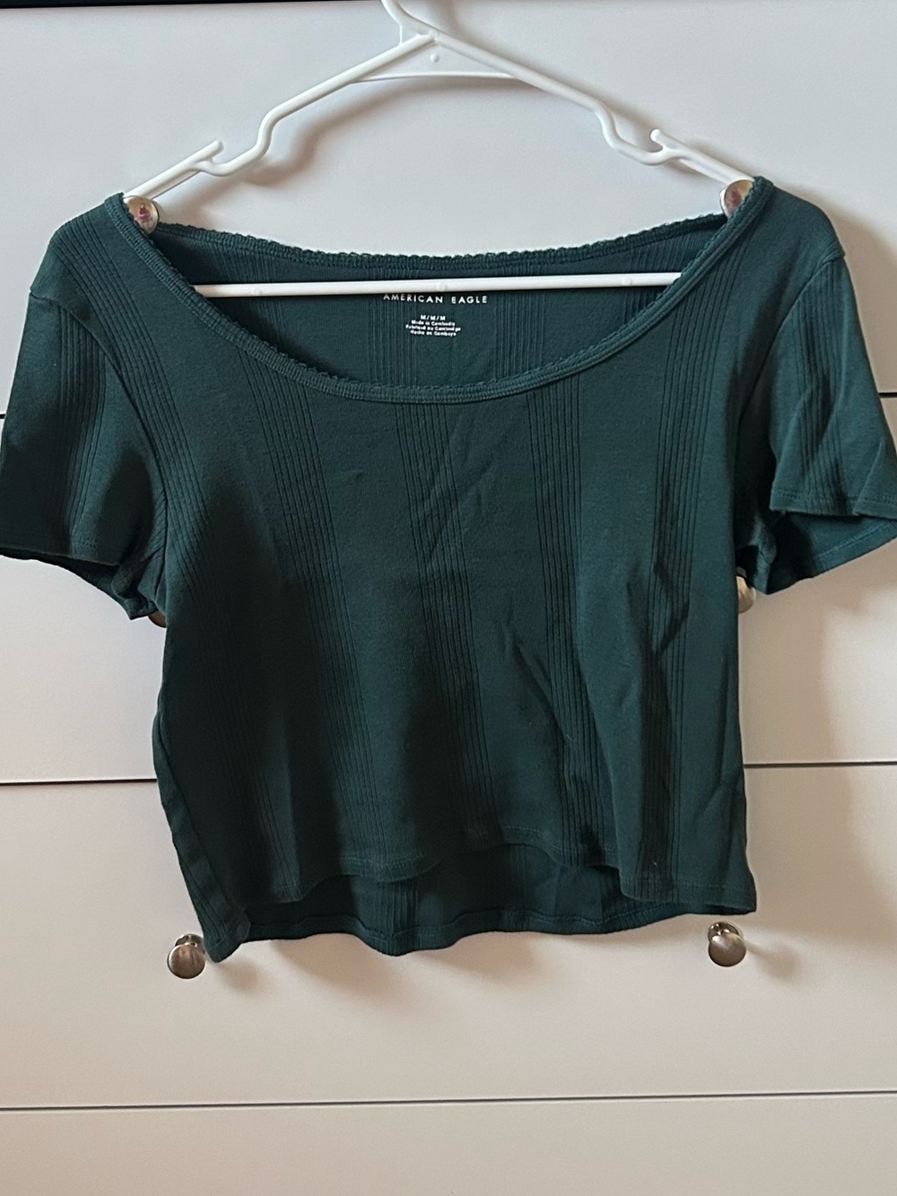 American Eagle Outfitters Dark Green Ribbed Scoop Crop Top